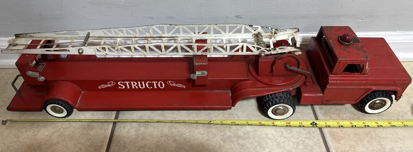 Vintage 1960's Structo Ladder Fire Truck  Pressed Steel  31” Read
