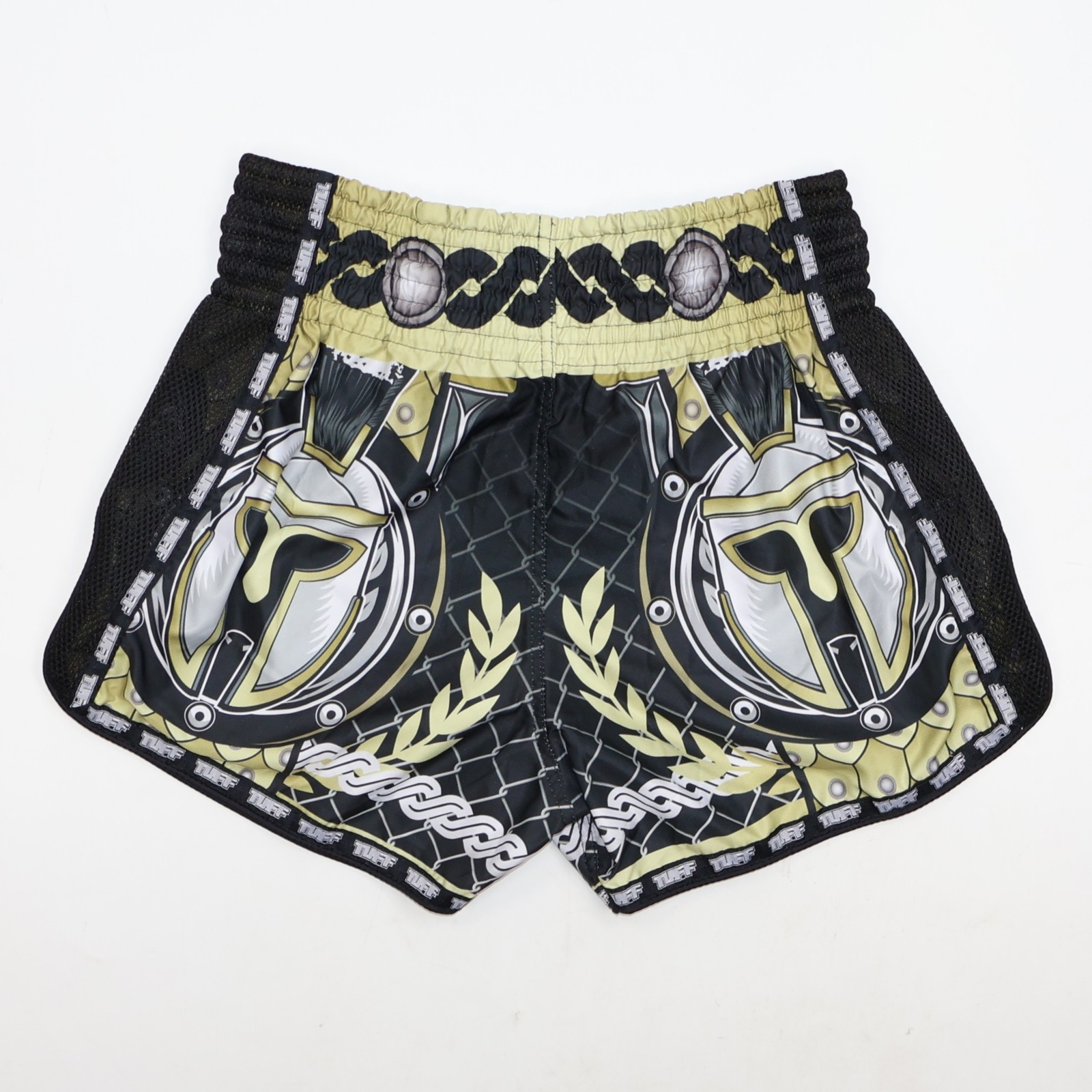 TUFF Muay Thai Boxing Shorts Boys XL Black Gold Spartan Gladiator Fight