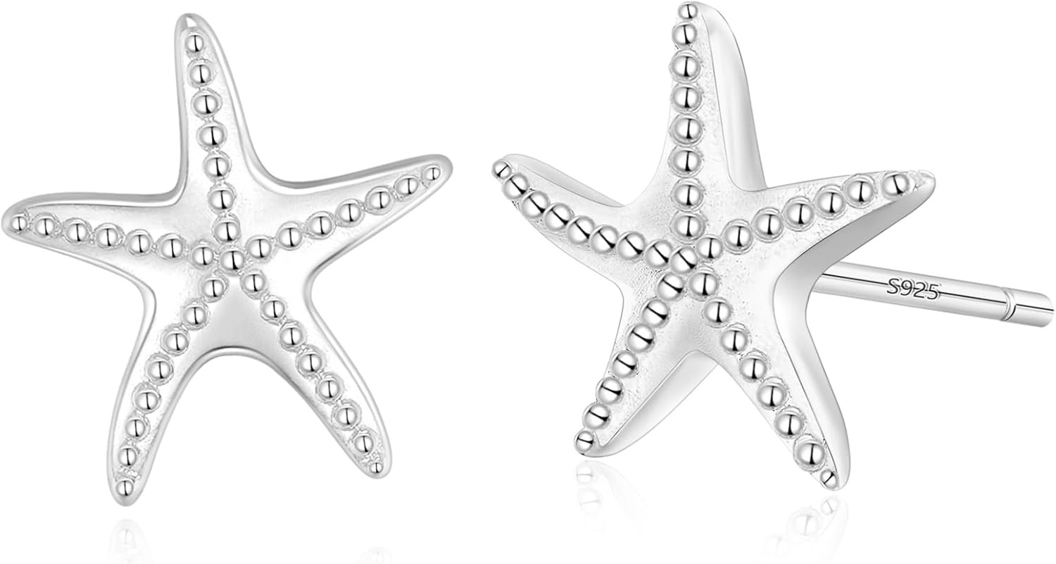 Stud Earrings S925 Sterling Silver Starfish Stud Earrings - 10Mm Beach-Inspired 