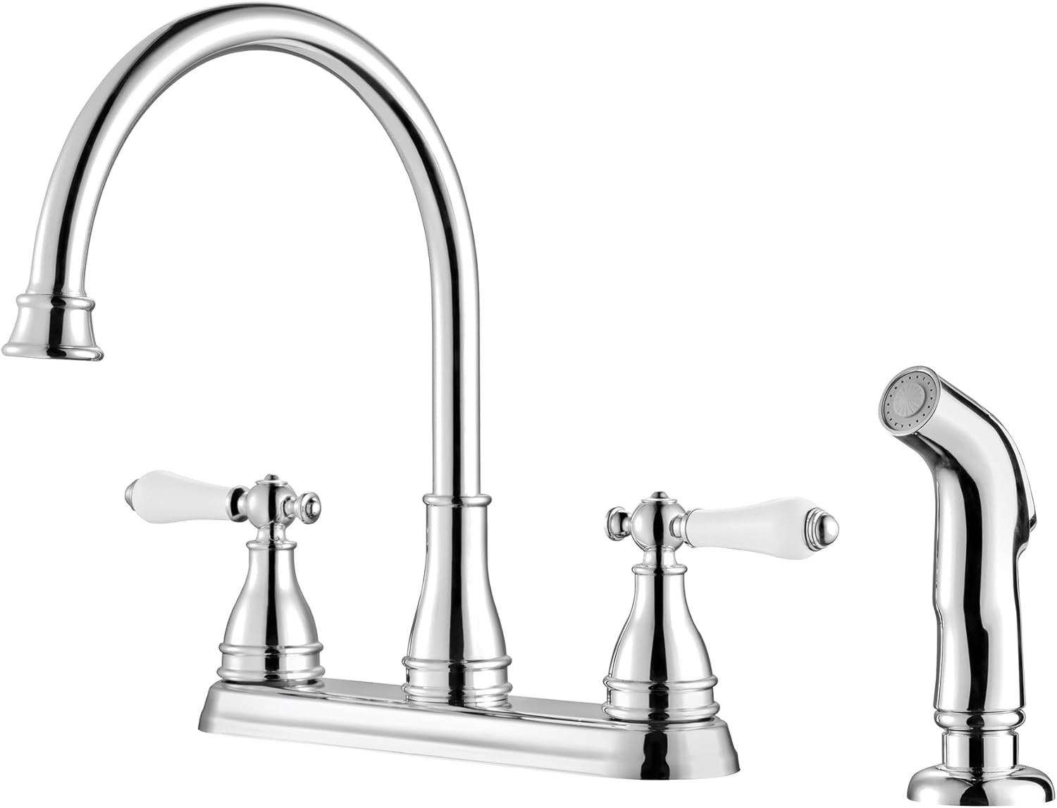 Sonterra Kitchen Faucet with Side Spray, 2-Handle, High Arc, Polished Chrome Fin