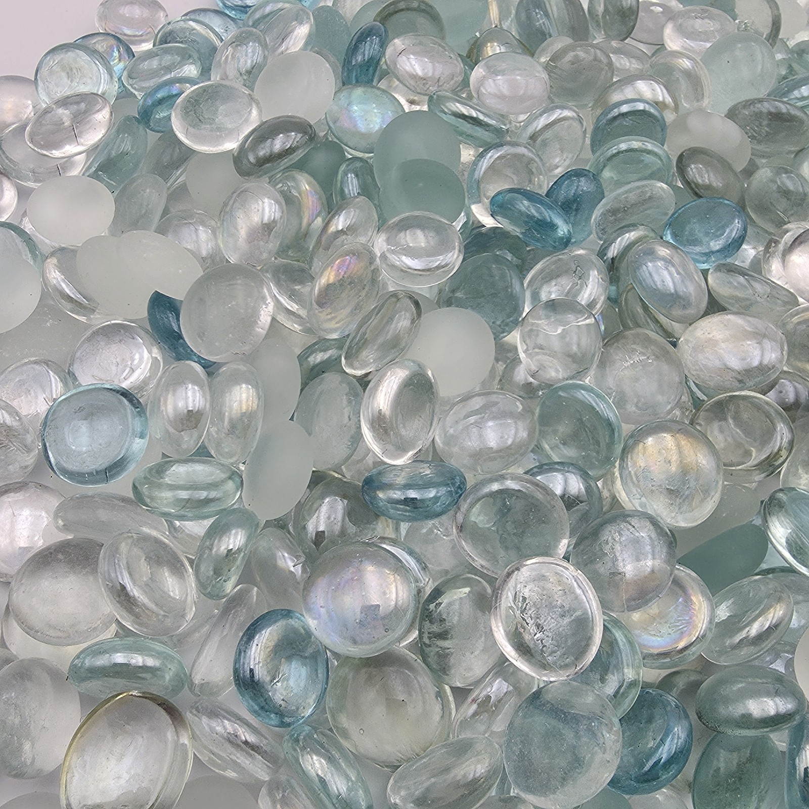 Vase Filler Glass Pebbles Gems Clear Aqua Flat Marbles Mosaic 5.5 Pounds