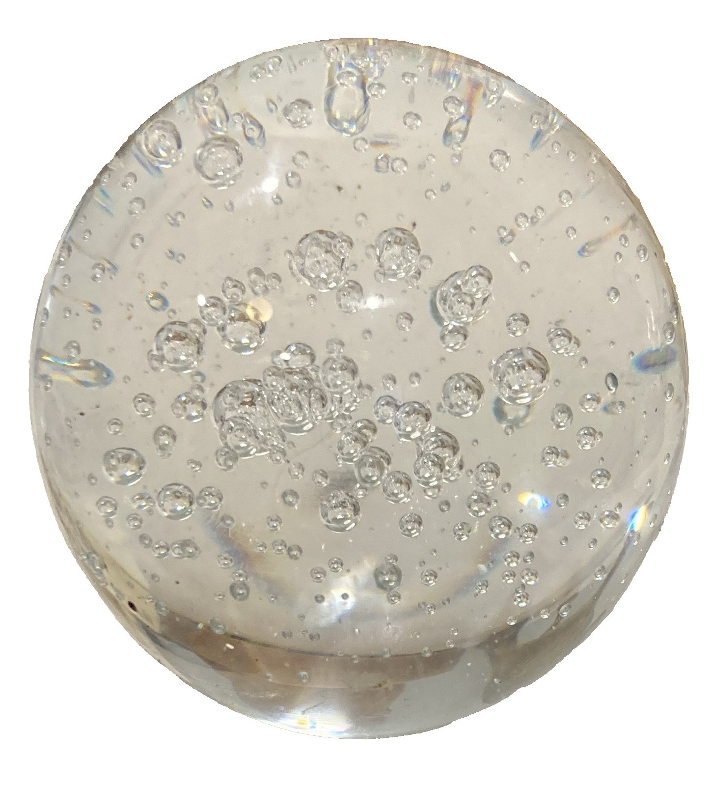Blown Glass Crystal Ball with air bubbles & cut flat base as heavy paperweight