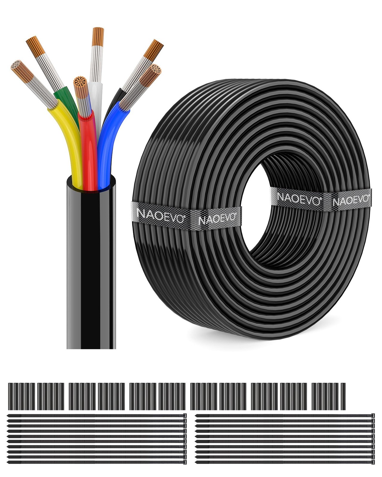 NAOEVO 16 Gauge Wire 6 Conductor Electrical Wire, 16 AWG Stranded PVC Cord, 12V 