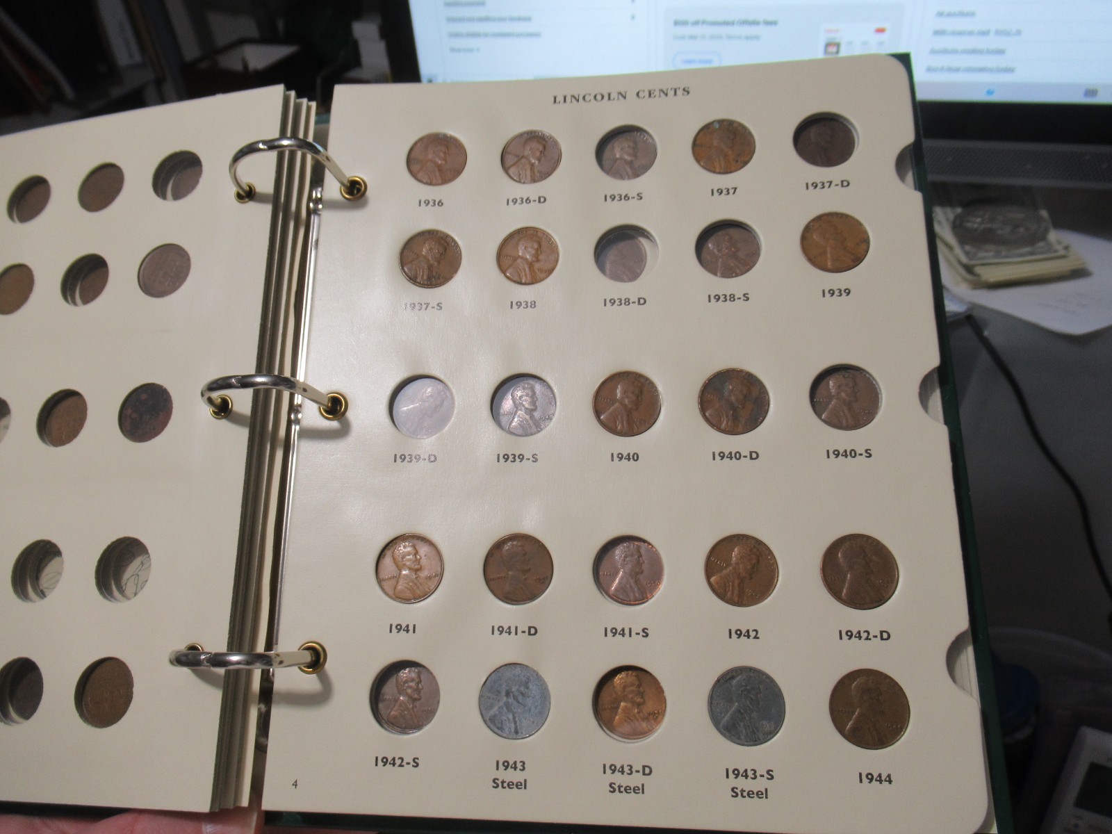 Littleton Album for Lincoln Wheat Cents 1909-1958, Partially Full, 76 Coins
