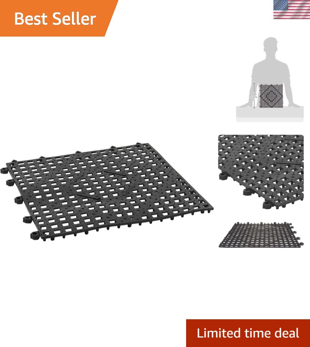 Interlocking Bar Mat, 12 by 12-Inch, Dark Smoke,Black,Medium