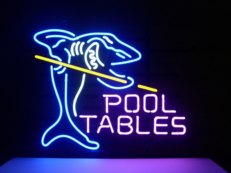 Pool Tables Billiards Shark Neon Sign Light Lamp Workshop Glass Decor 24"x20"