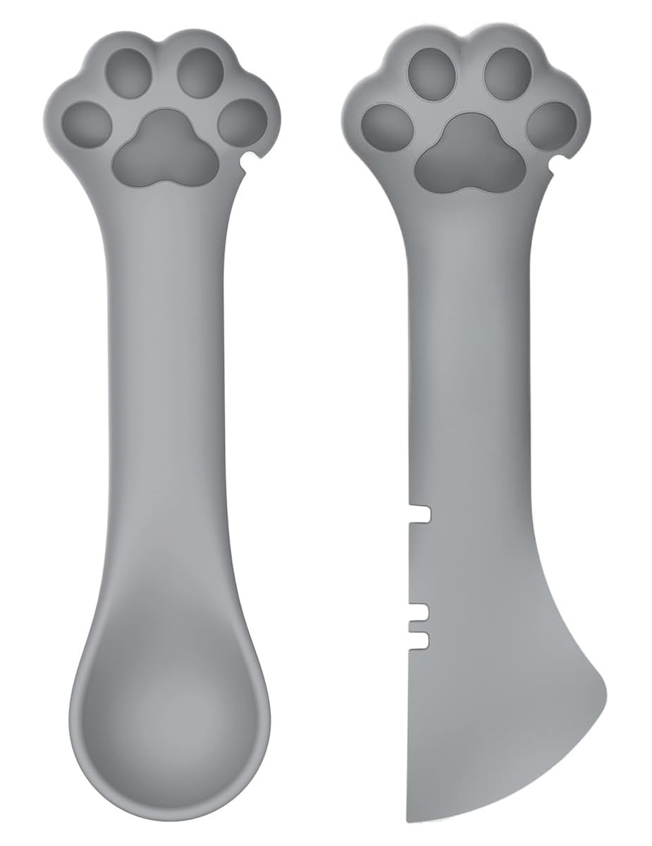 Joyinjojo 2 Pack Dog Cat Food Spoon Spatula, Cute Paw Pet Can Opener Grey 
