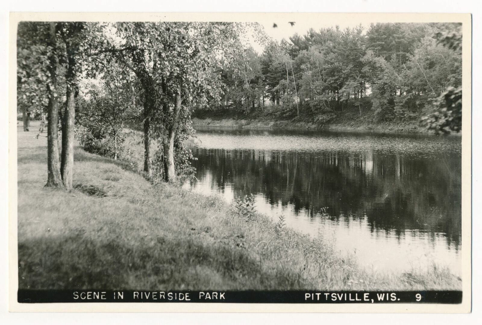 View at Yellow River, Riverside Park, Pittsville, Wisconsin RPPC