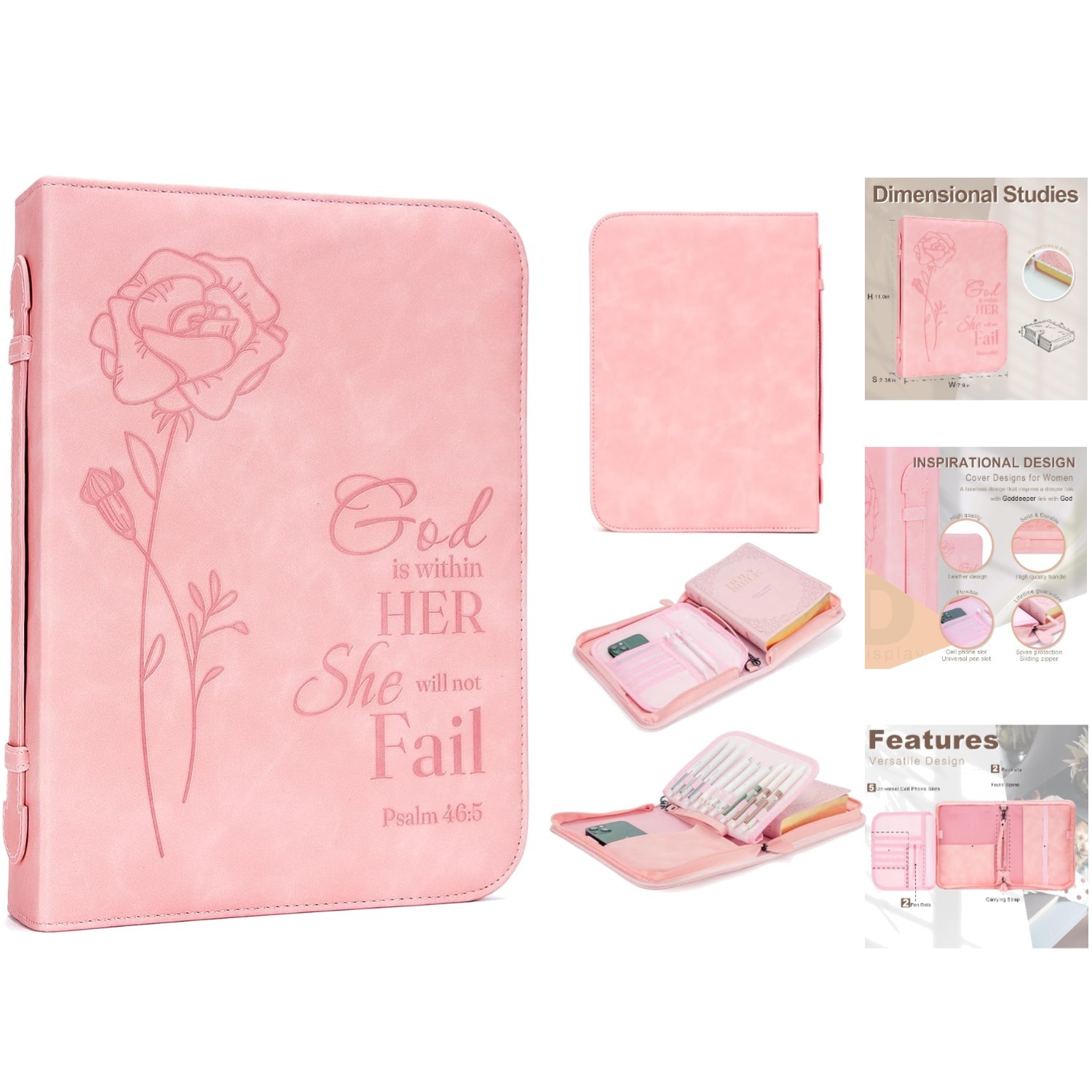 Stylish Zipper Bible Holder in Water-Resistant Pink for Women - Gift Ready!