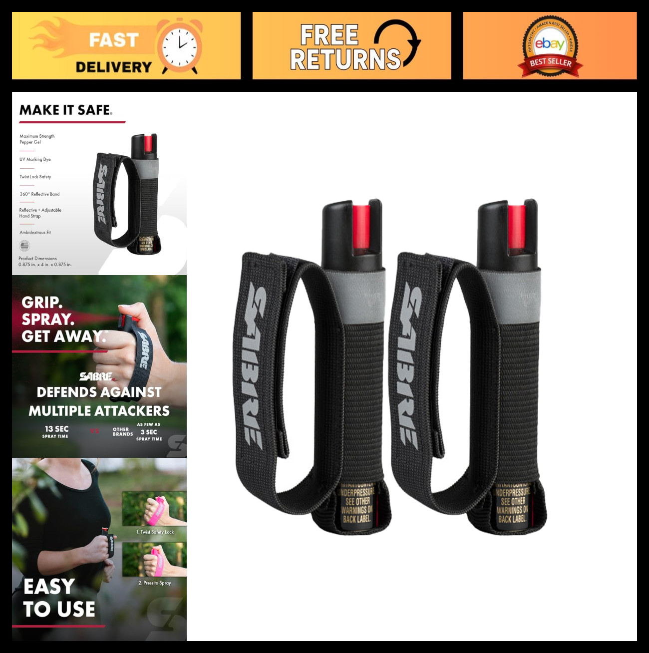 Pepper Gel Self-Defense Spray, Police Strength OC Spray, 360° Reflective Hand St