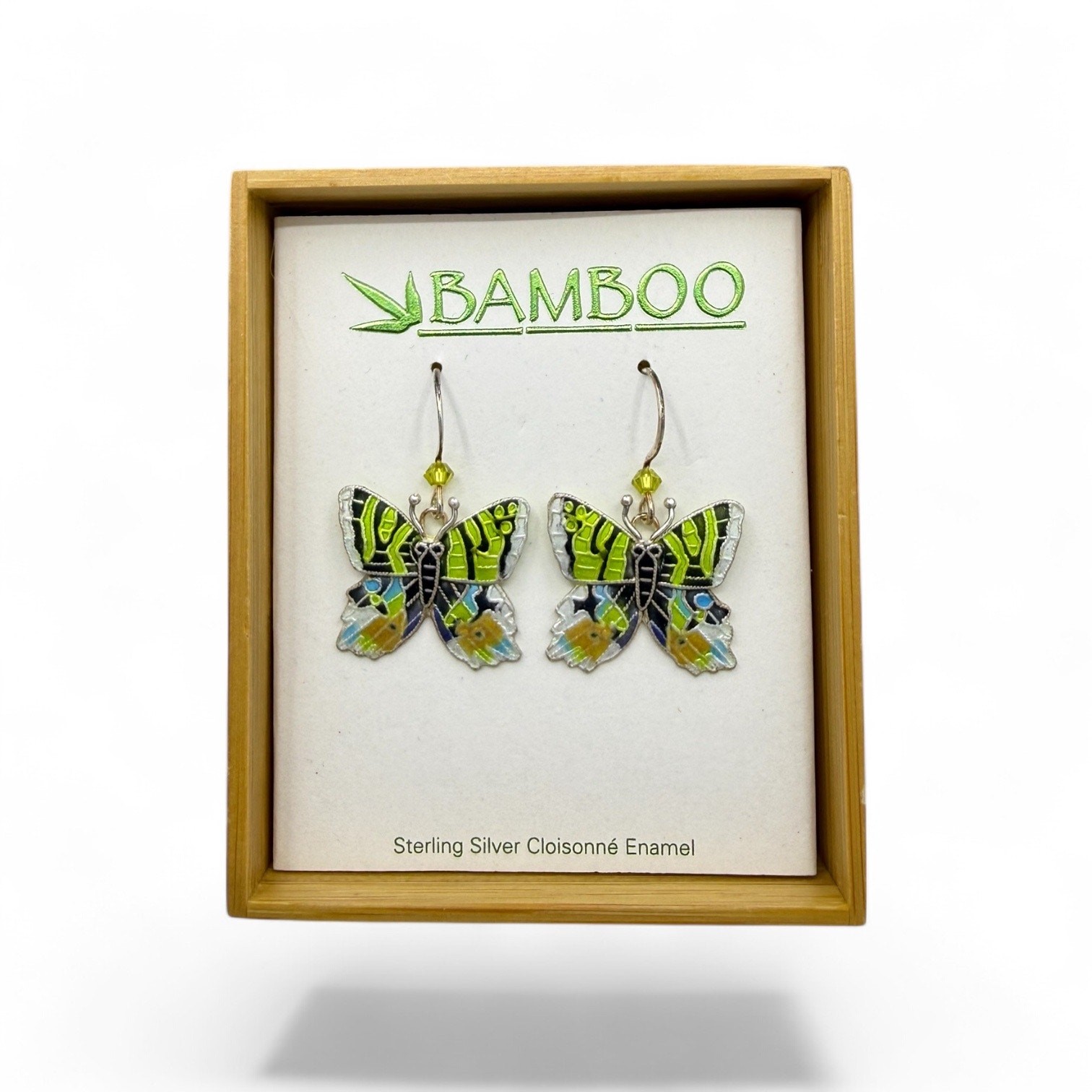 Sunset Moth Dangle Earrings 925 Sterling Silver Cloisonne Ename