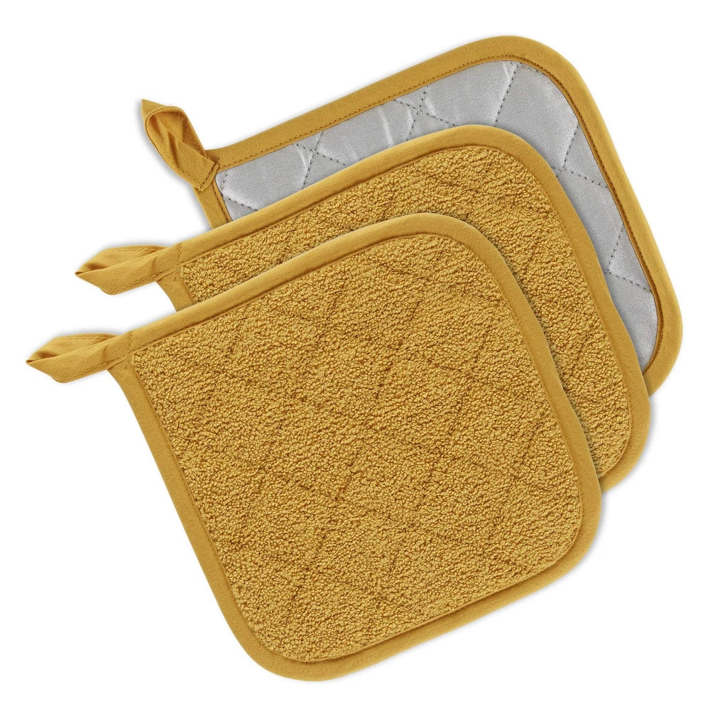 Honey Gold Cotton Pot Holder Set Of 3 Heat Resistant Quilted Kitchen Essent