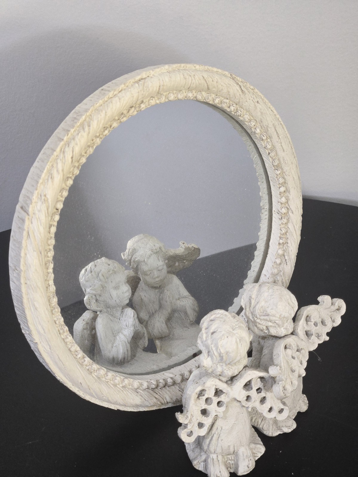 Vintage Cherub Vanity Mirror Praying Angels Stand