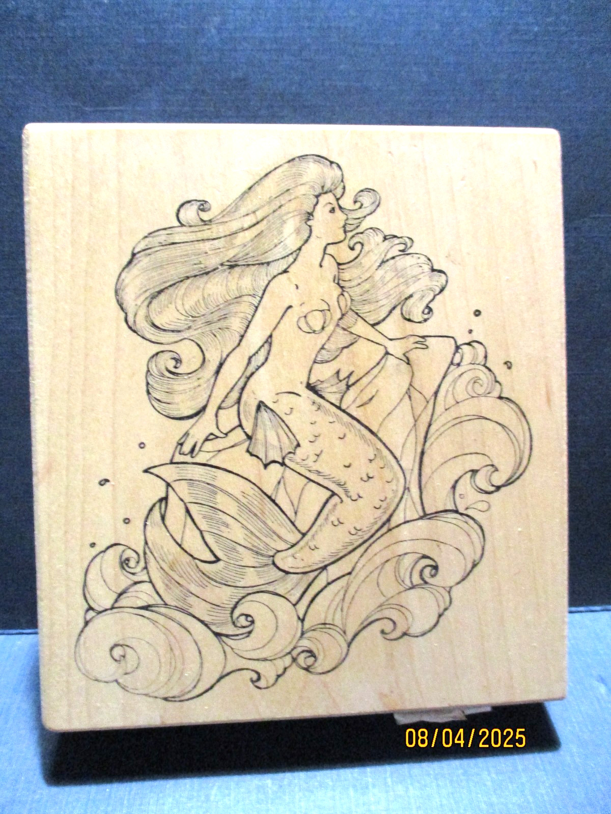 MERMAID NYMPH FANTASY GODDESS STAMPA ROSA  RUBBER STAMP WD MTD LARGE