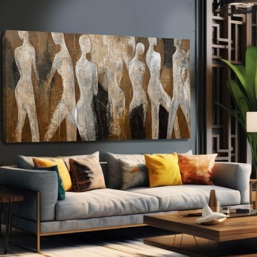  Modern Abstract Art White and Figure Artwork for Walls Black 48"L x 24"W Brown