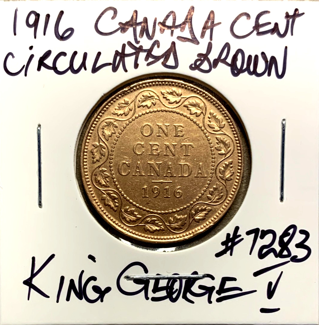 1916 Large Canada Cent Circulated Brown King George V Canadian Penny