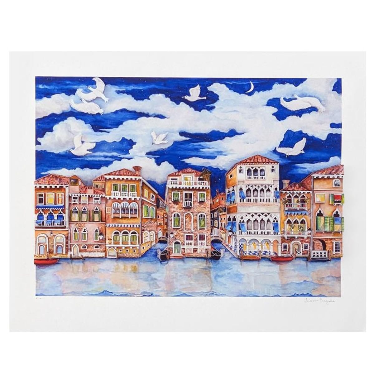 Linnea Pergola, "Moonlight over Venice" 3D Limited Edition, Hand Signed with Let