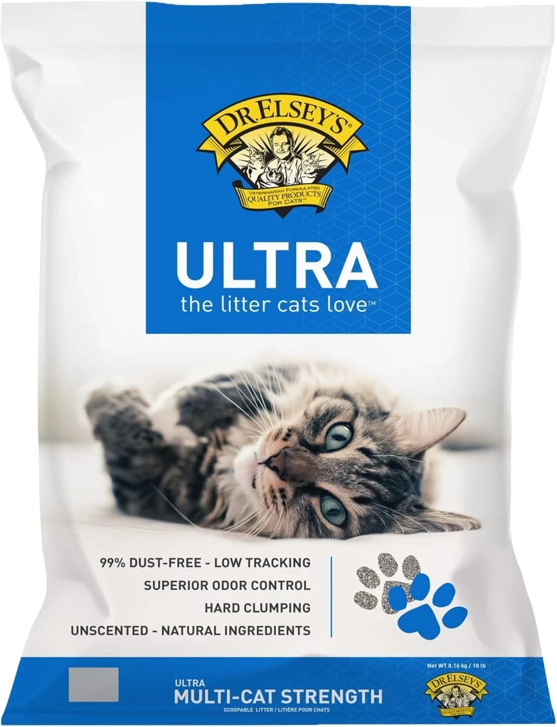 Dr. Elsey's Ultra Unscented Cat Litter – Premium Clumping Formula – 18 lb Bag –