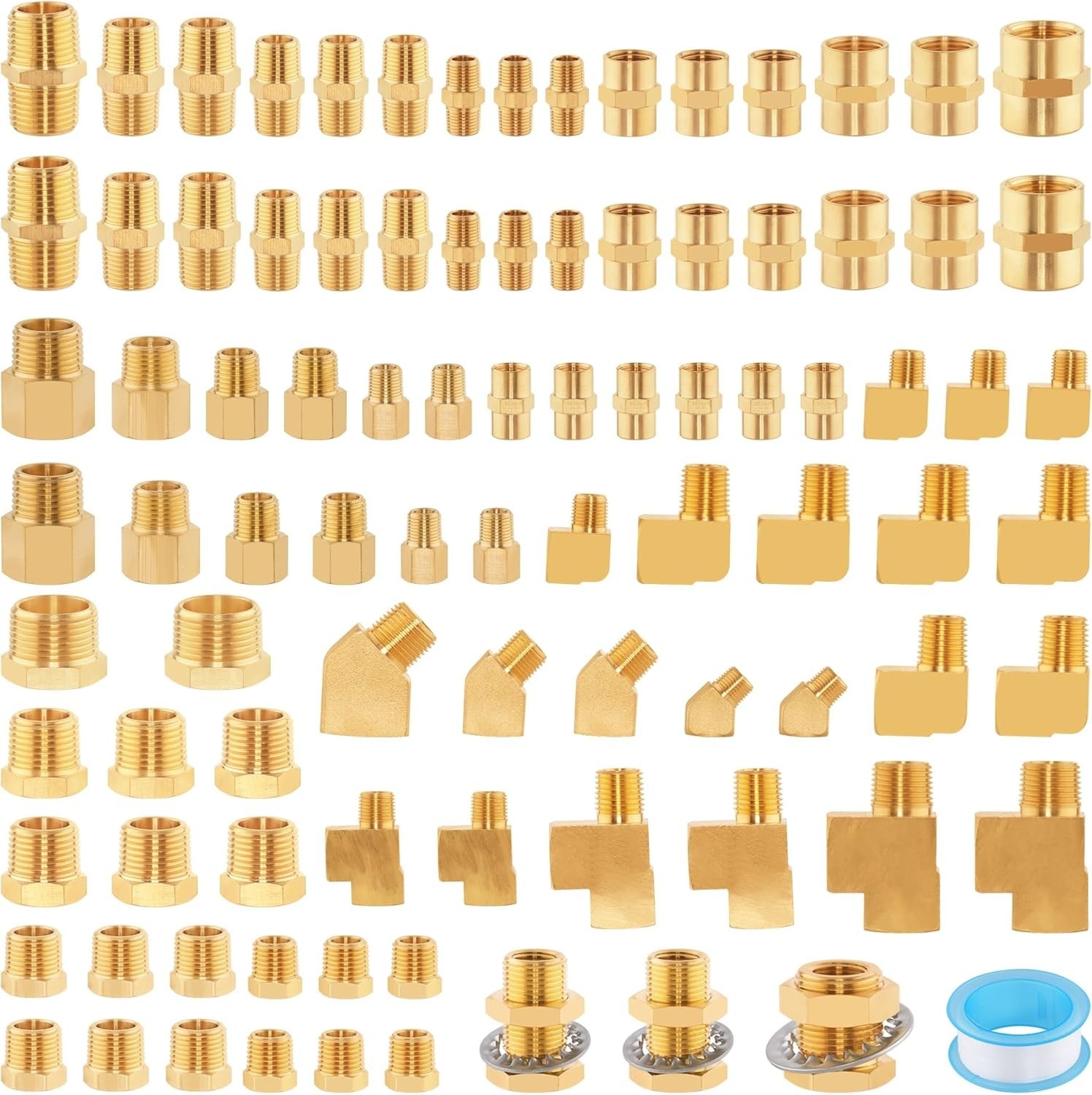 92PCS Brass Pipe Fittings Assortment Kit NPT Adapter,Hex Nipple,Reducer Bushing,