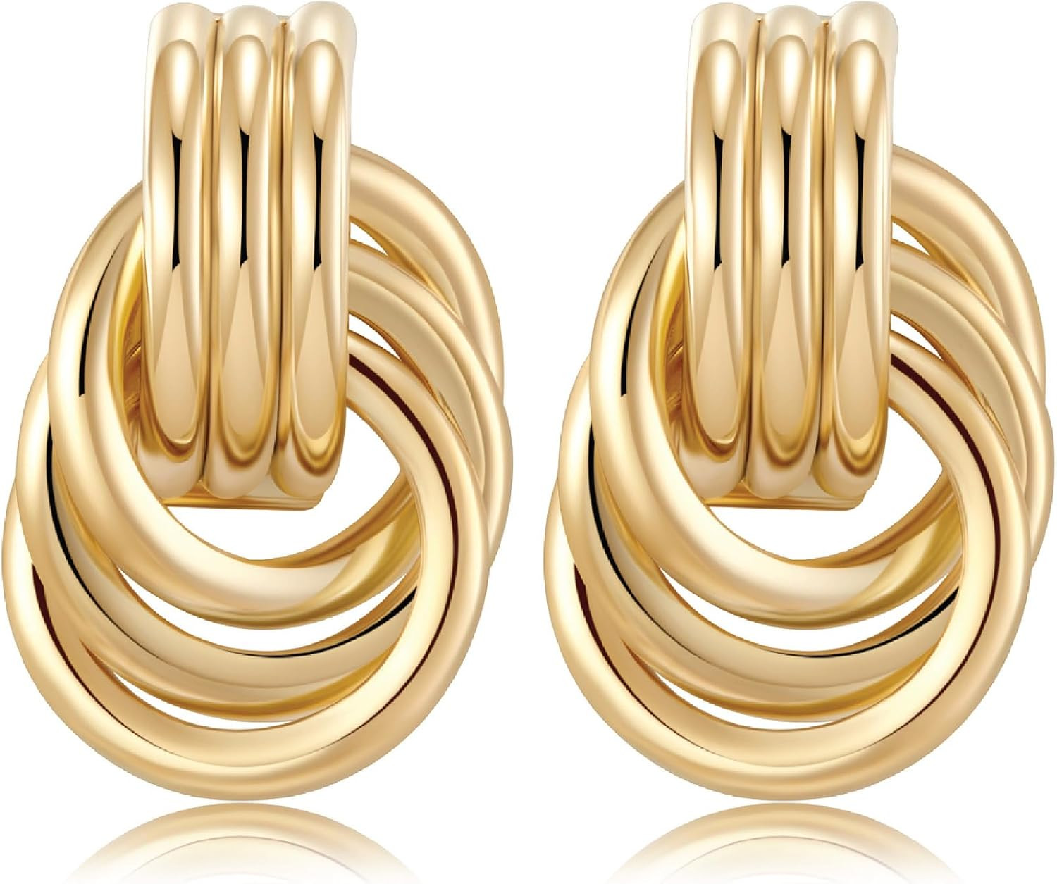 Chunky Gold Earrings for Women Knot Link Circle Statement Drop Dangle Classic Ea