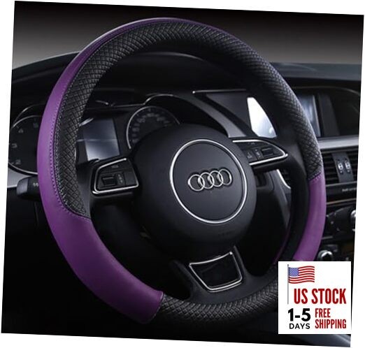 Automotive Steering Wheel Cover Leather Anti Slip Wrap 15", Purple