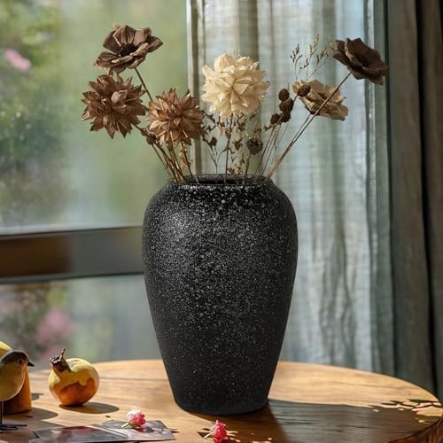 Large Rustic Ceramic Floor Vase, 10.2 Inch Black Tall Pottery Medium Shape 2