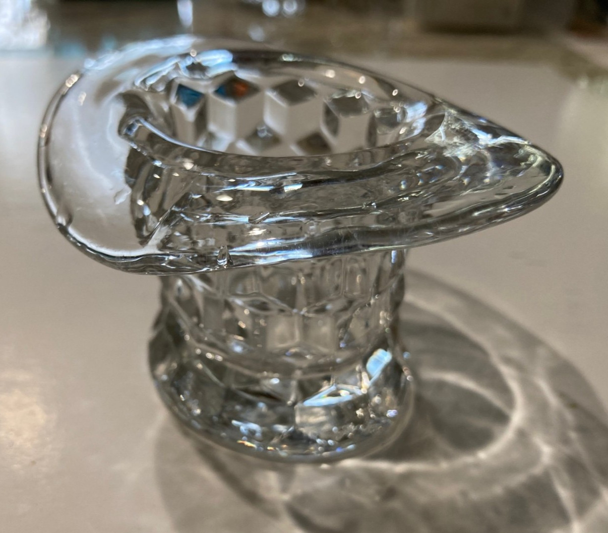 Vintage Novelty Fostoria American Glass Top Hat Match/Toothpick Holder c.1930