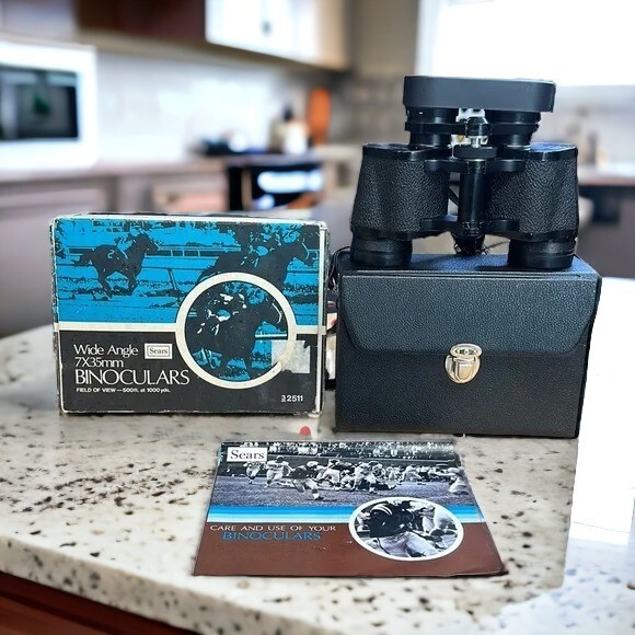 Vintage Sears Wide Angle 7x35mm Binoculars Field of View 500ft at 1000yds w/Case