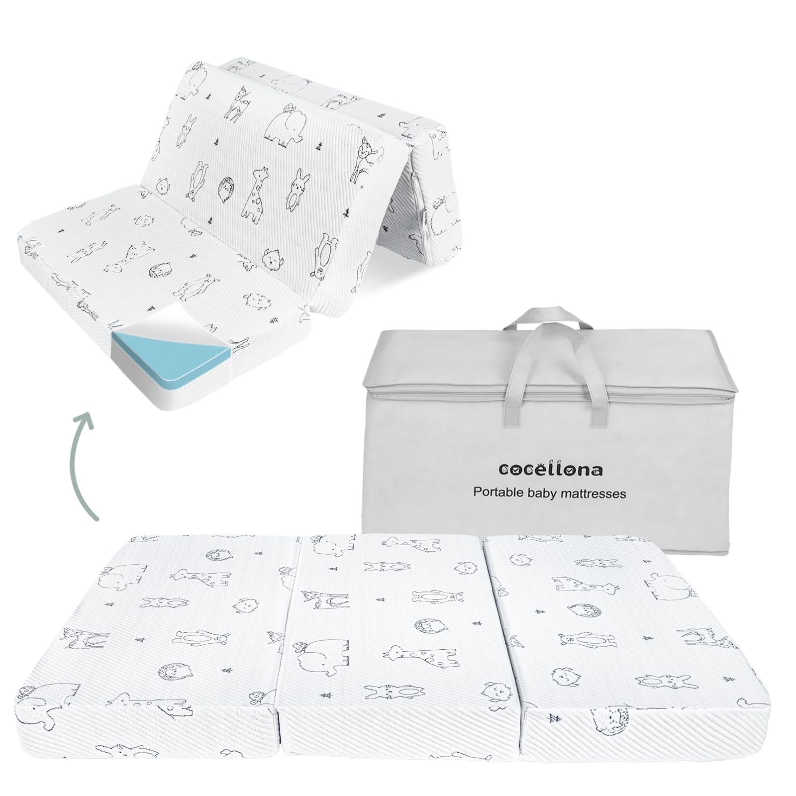 Trifold Pack and Play Mattress, 38x26 Dual Sided Memory Foam Baby Mattress fo...