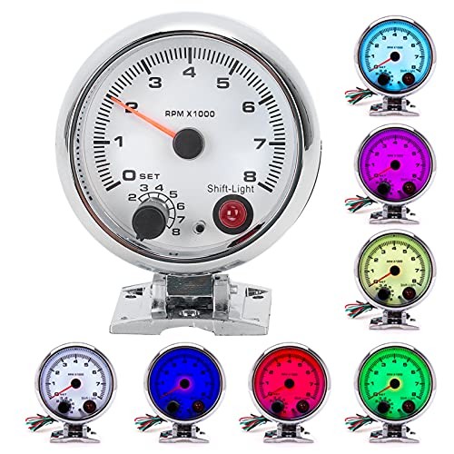 Car Tachometer 3.75in 0‑8000 RPM 7 Color Background Lights Tacho Gauge for 