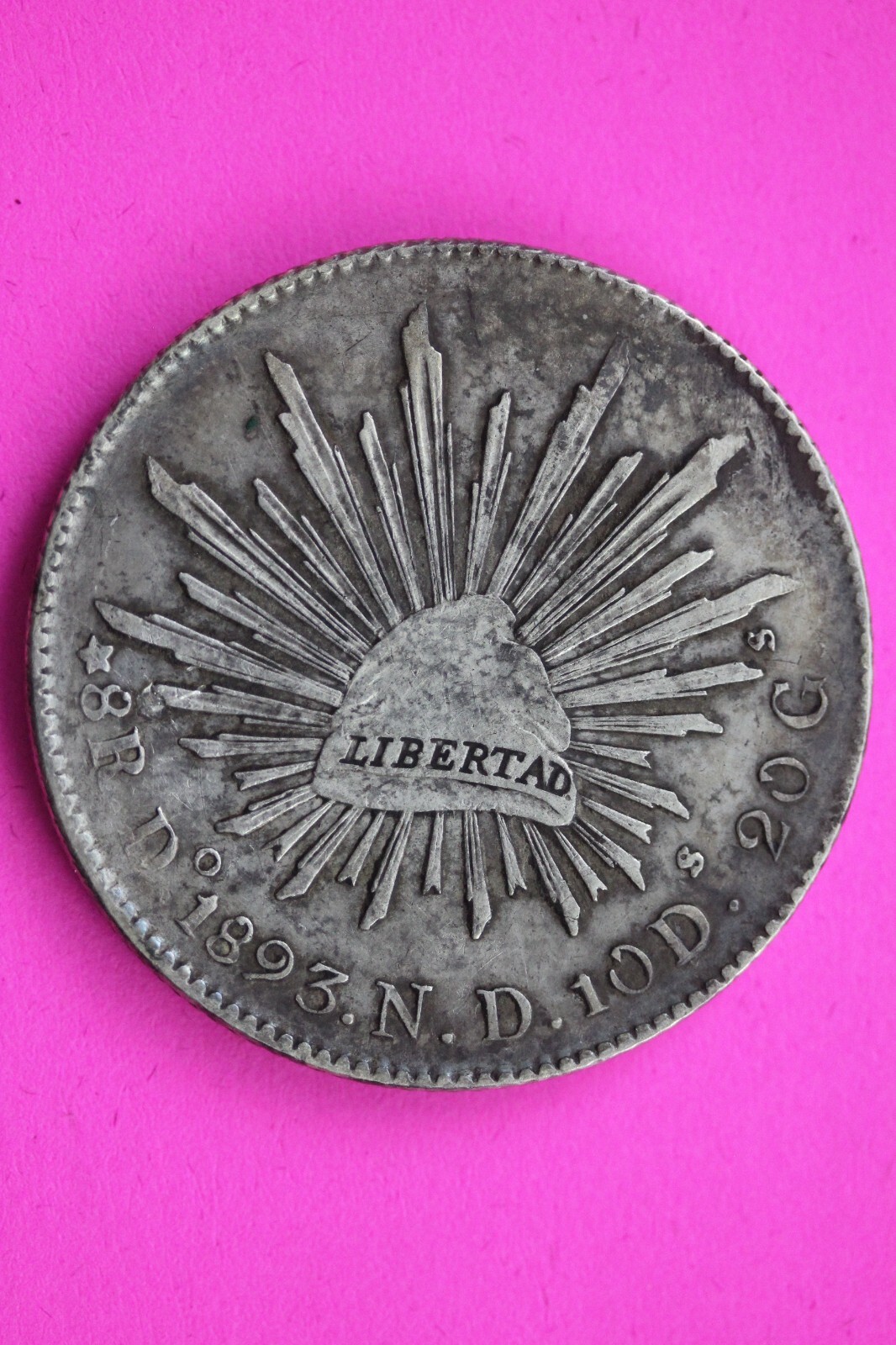 1893 Mexico DoND 8 Reales Libertad Silver Coin  .903 Fine Authentic & Real 0862N