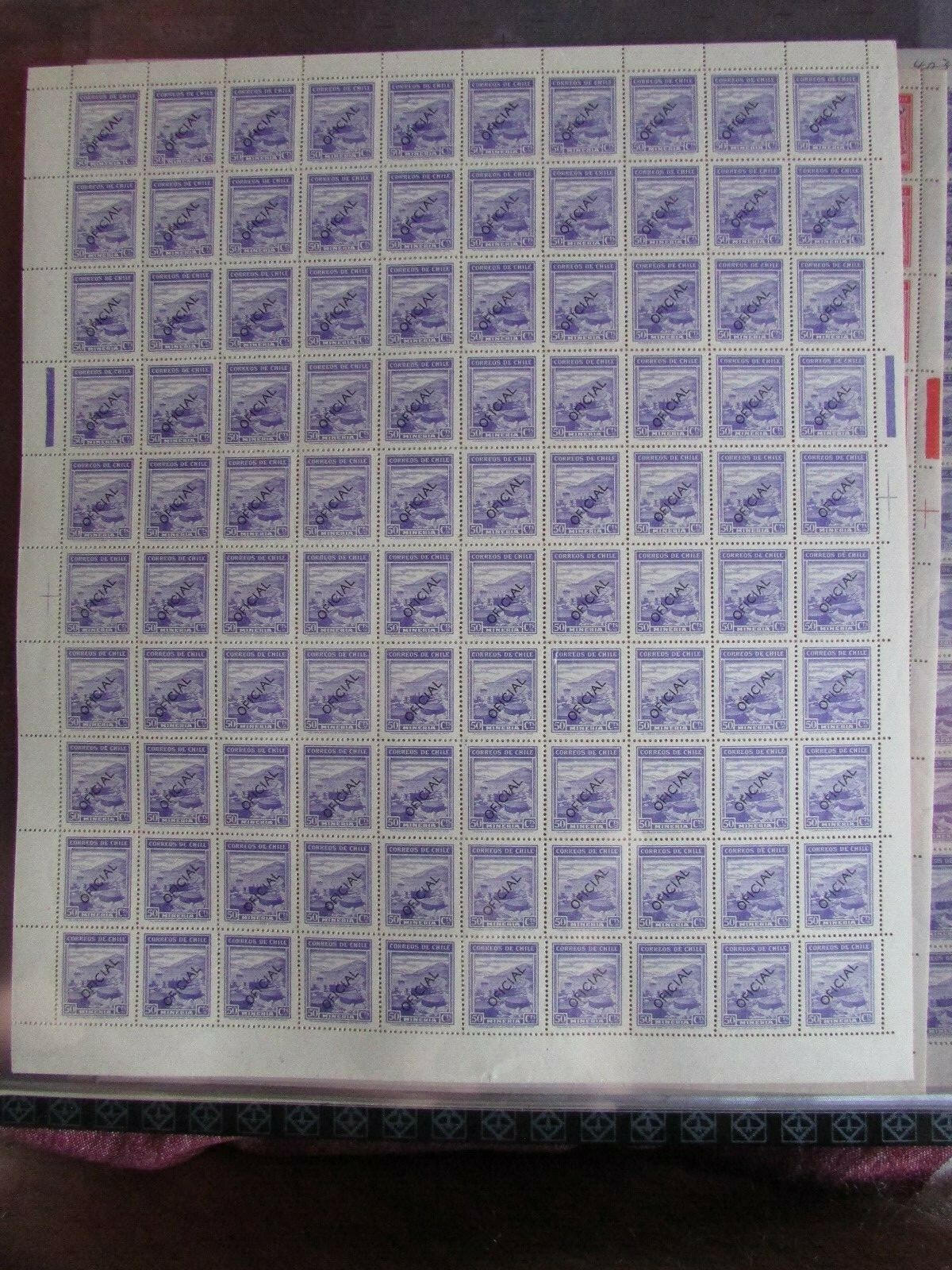 CHILE 1948 Full sheet Views & Sights Mining 50c OVERPRINT OFICIAL X-RARE MNH