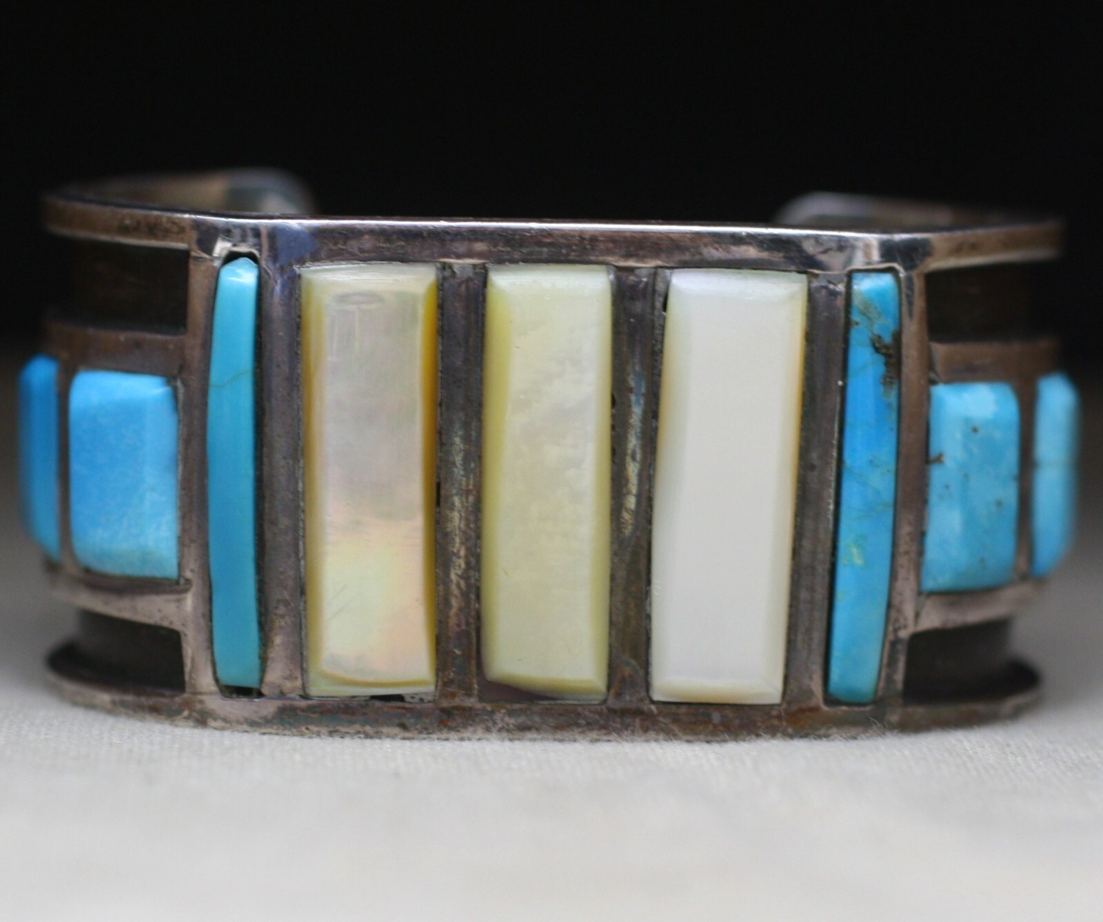 Vintage Native American Zuni Sterling Silver Turquoise Cuff Bracelet Size 6.5