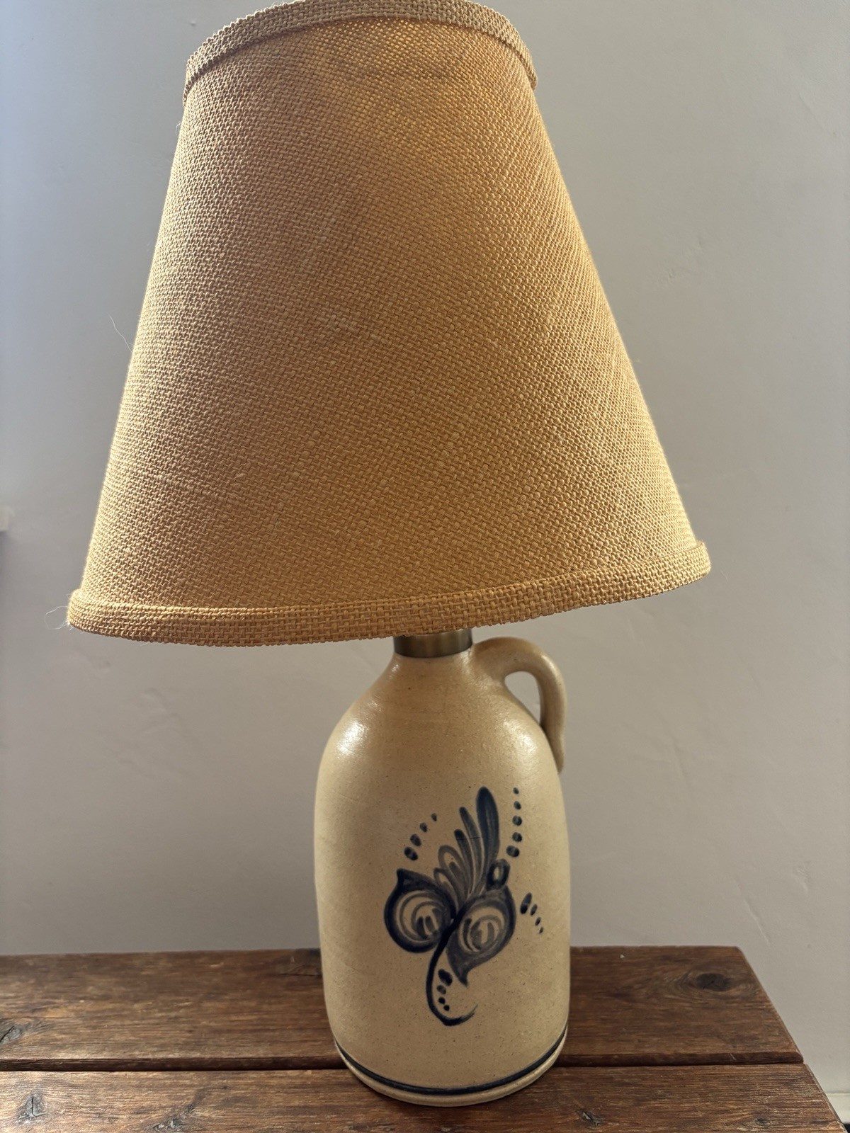 Vintage Cape Cod Stoneware Salt Glaze Jug Lamp Art Pottery Floral Stamped