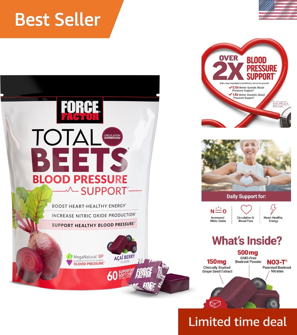 Heart Health Chews with Beet Powder - Boost Nitric Oxide & Energy - 60 Count