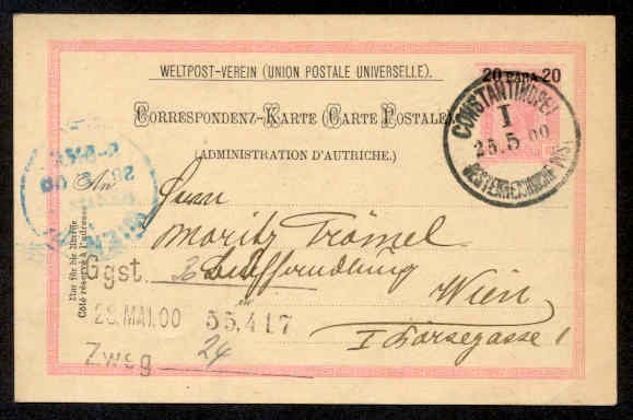 AUSTRIA OFF IN TURKEY PC 1900 TO VIENNA
