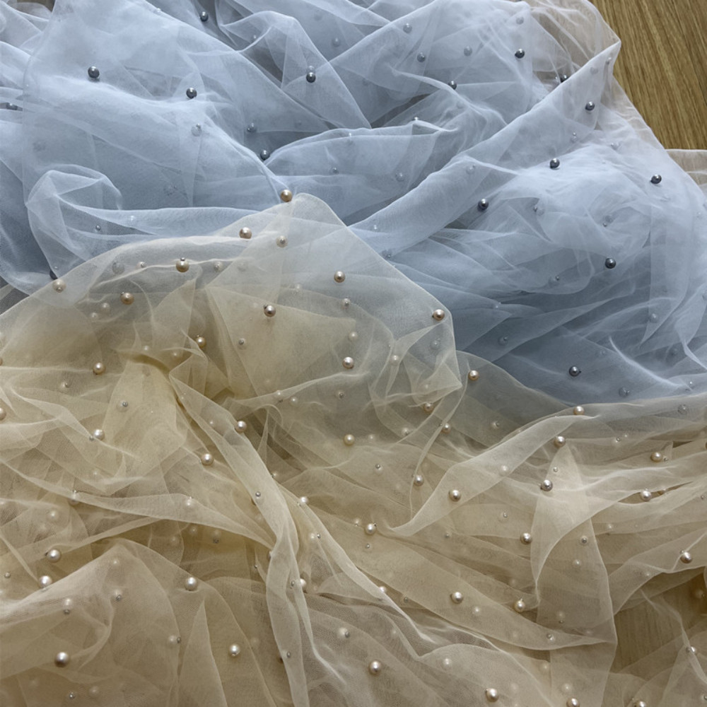Sheer Mesh Fabric Beaded Sewing Craft for Evening Bridal Dress Wedding Decor DIY