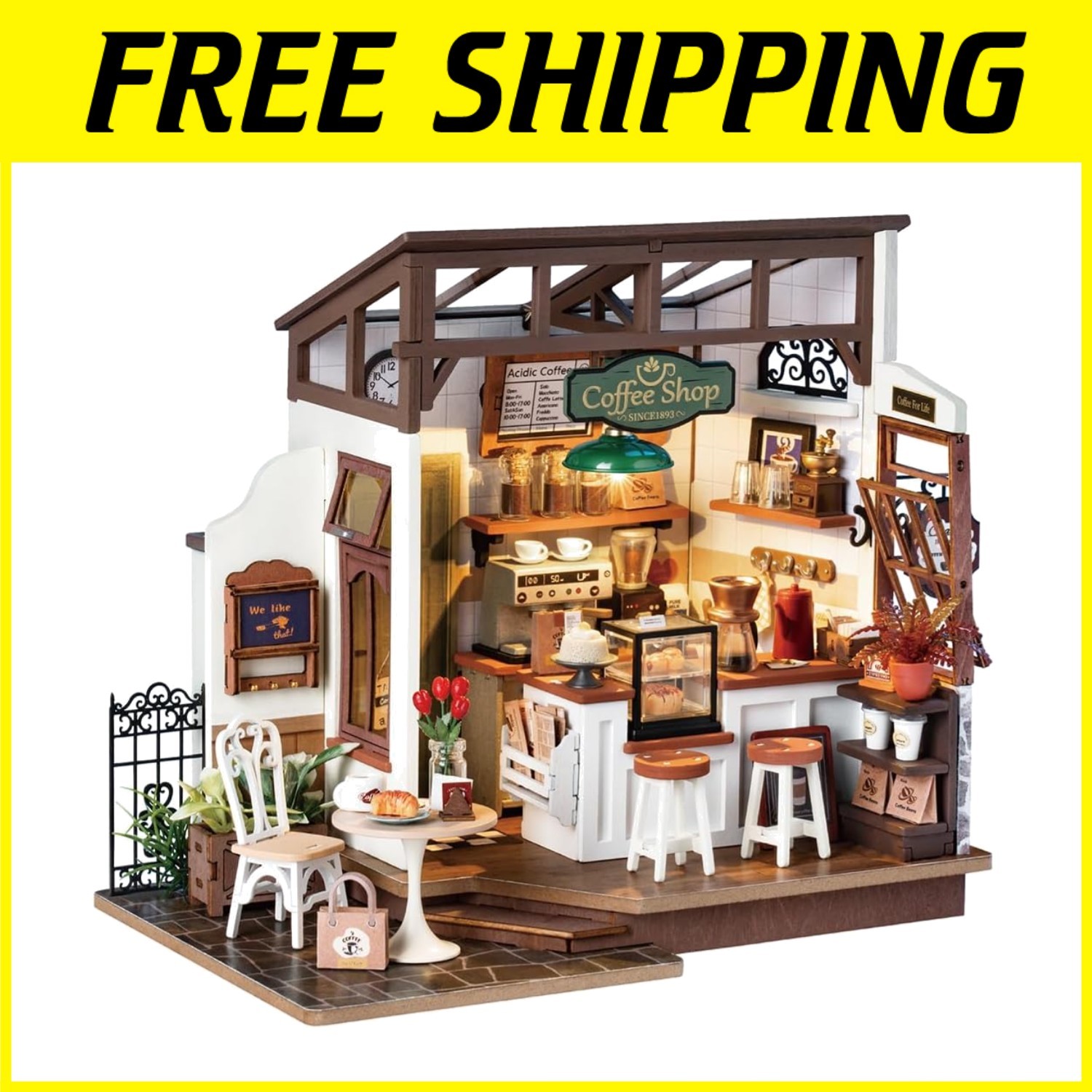 Coffee Miniature House Kit with LED Lights