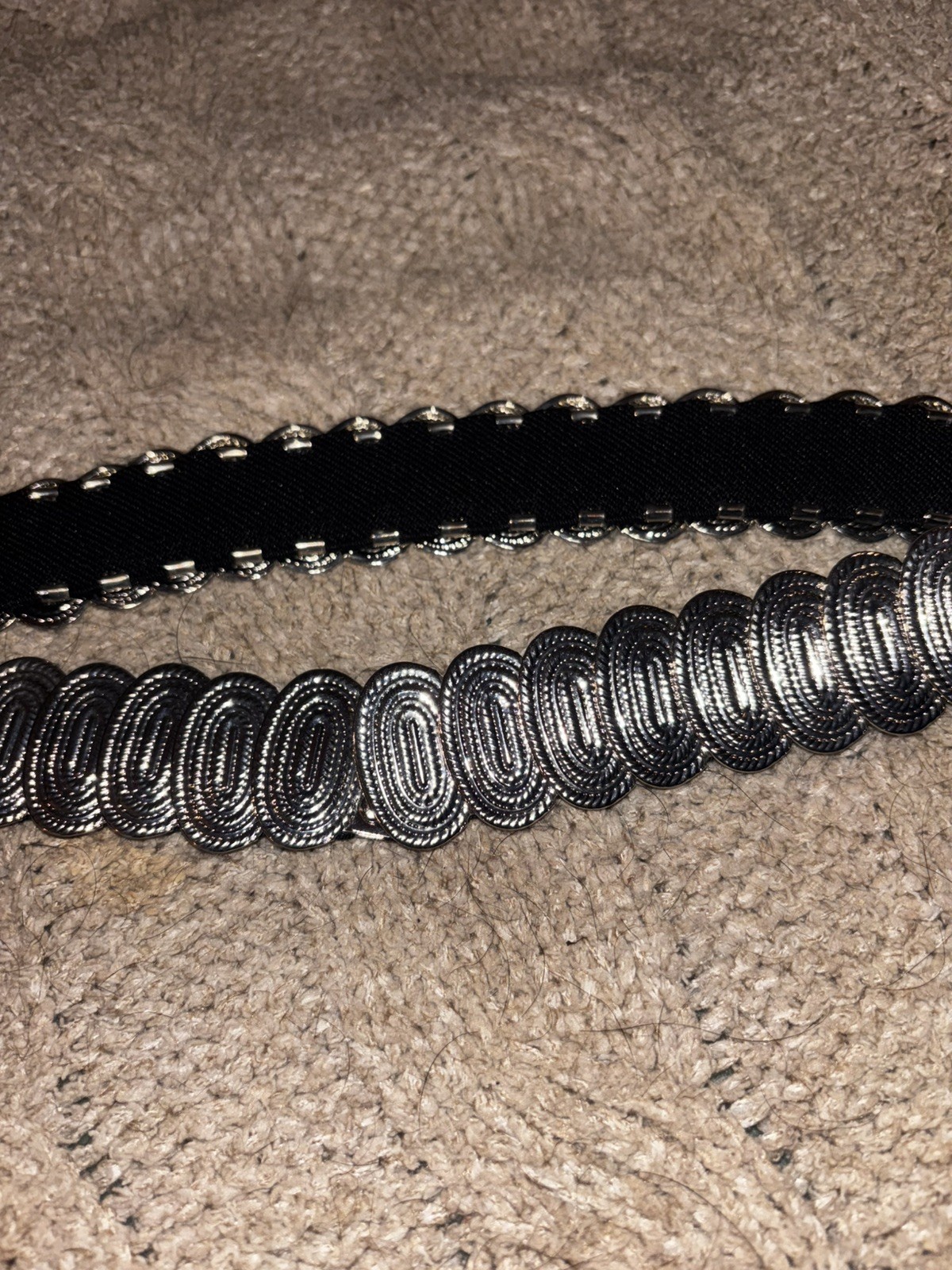 Vintage Silver  Metal Elastic Scaled Belt NWOT 29” to 42” stretched