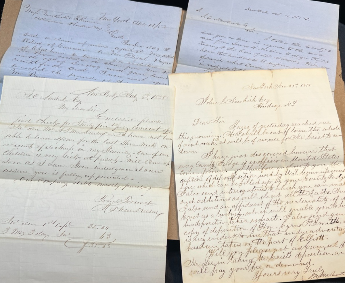 Lot of 4 Handwritten Embossed 1850s Hudson NY Legal Letters