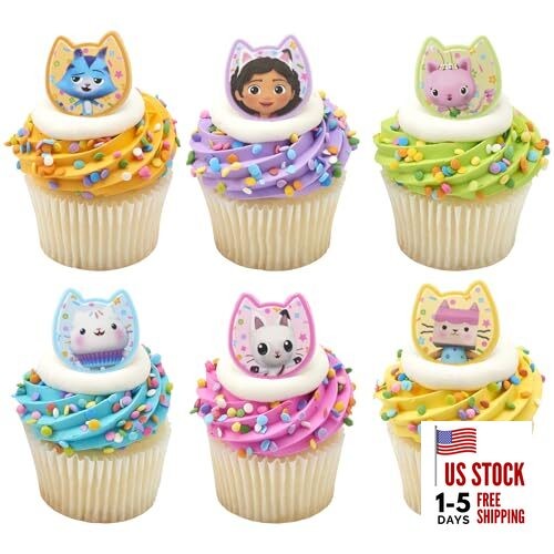  DreamWorks Gabby's Dollhouse Rings, 72 Cupcake Decorations Featuring Gabby, 