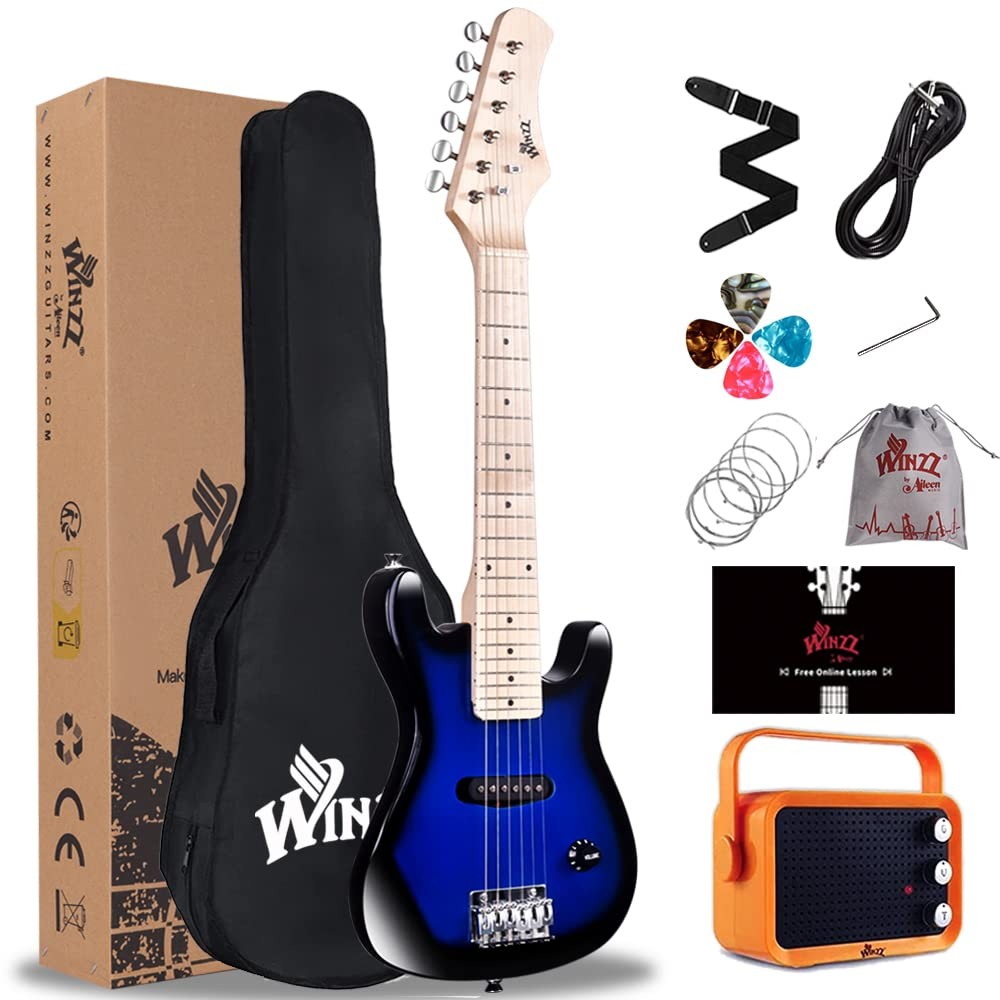 Electric Guitar 30 Inch Beginner Kit Right Handed Blueburst WINZZ EGM100 Inches