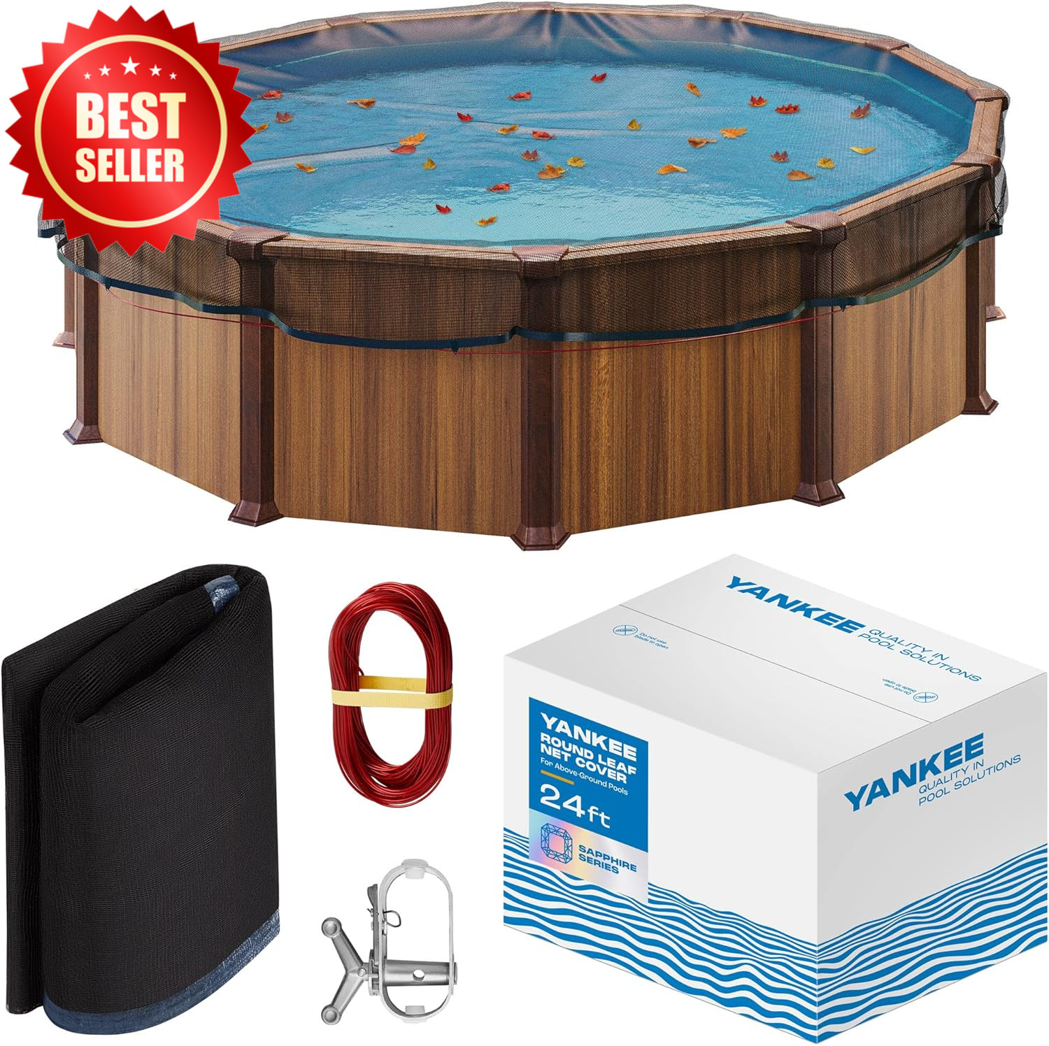 24 Ft Round Above Ground Pool Leaf Net Cover Heavy Duty 0.15” Mesh US