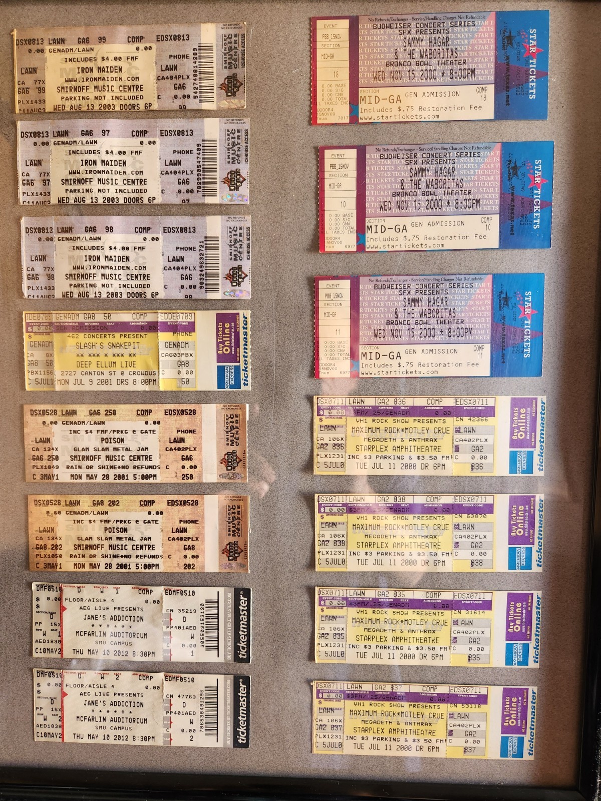 YEAR 2000 UN-USED ROCK CONCERT TICKETS