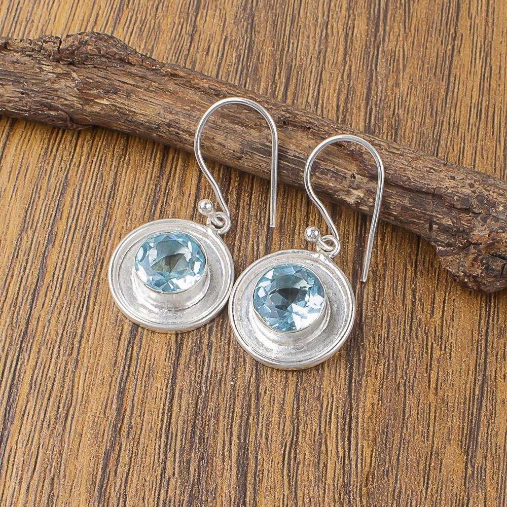 Sterling Silver Natural Sky Blue Topaz Wedding Daughter December Birth Earrings