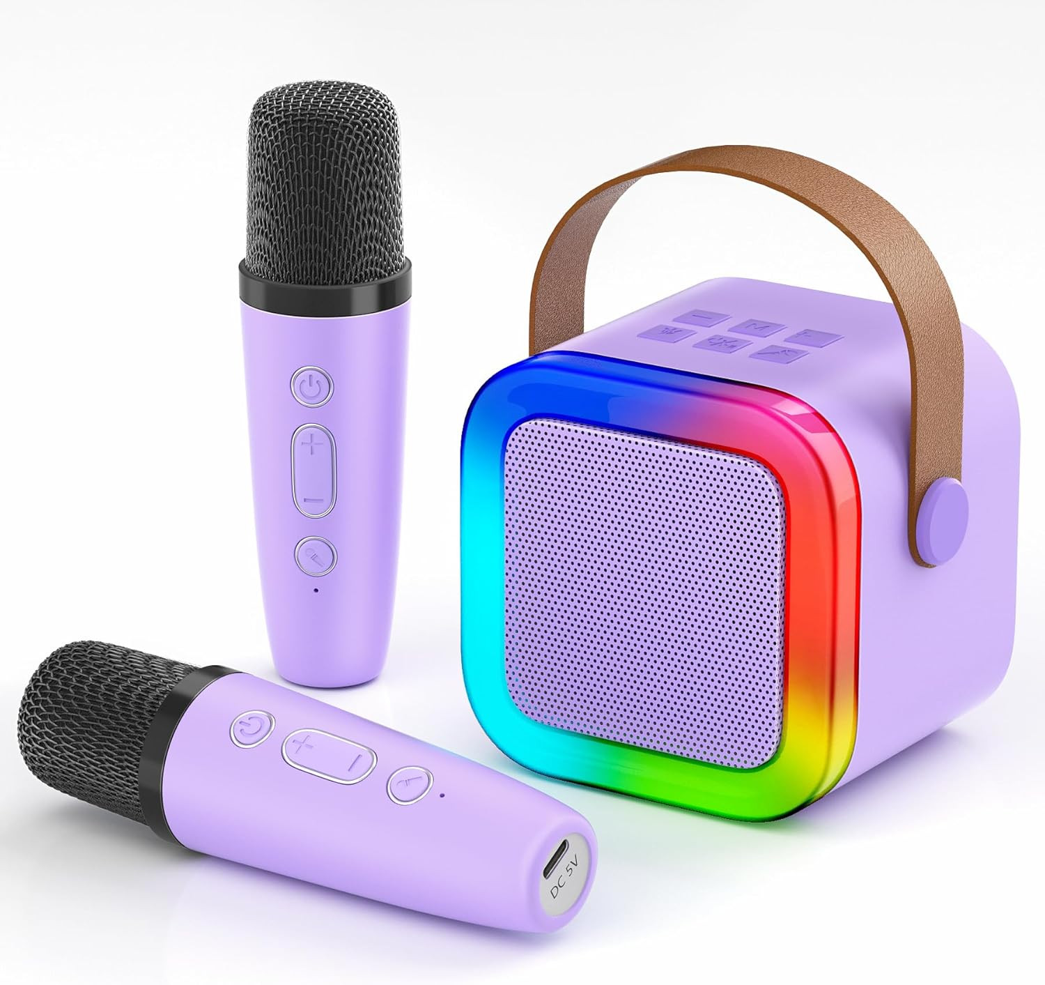 Mini Karaoke Machine for Kids,Portable Bluetooth Speaker with 2 Wireless Microph