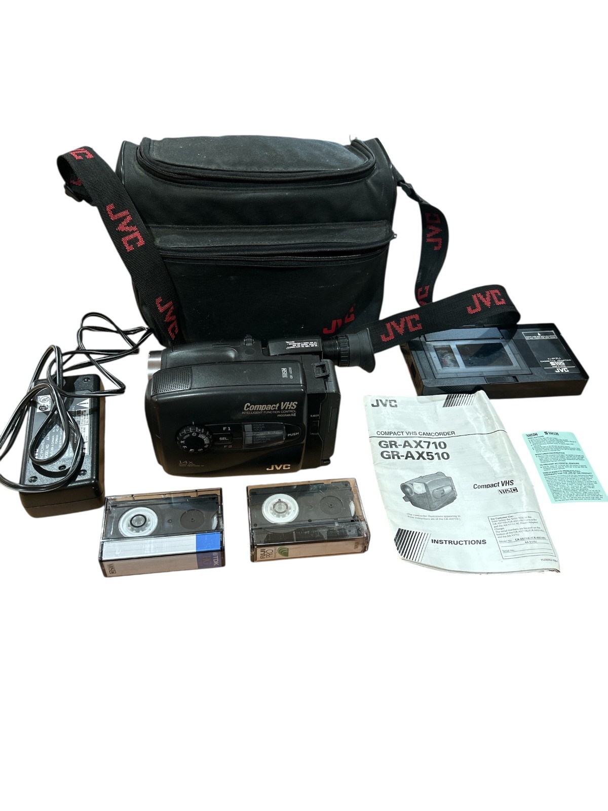 Vintage JVC Camcorder Model GR-AX510U with battery and cassettes