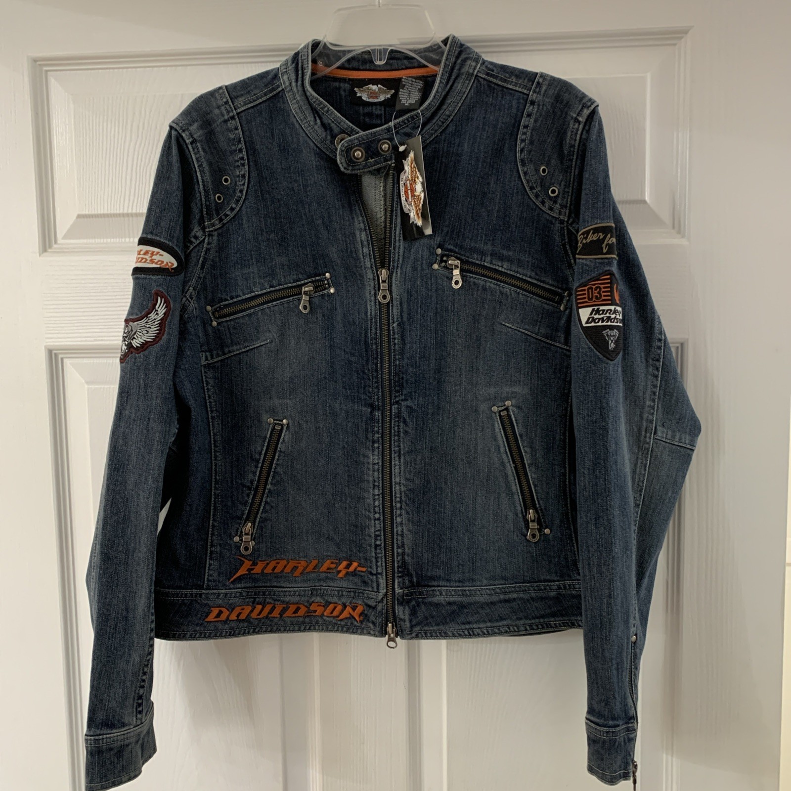 WOMEN'S DENIM BIKER HARLEY DAVIDSON MOTORCYCLES JEAN JACKET-SIZE XL LADIES