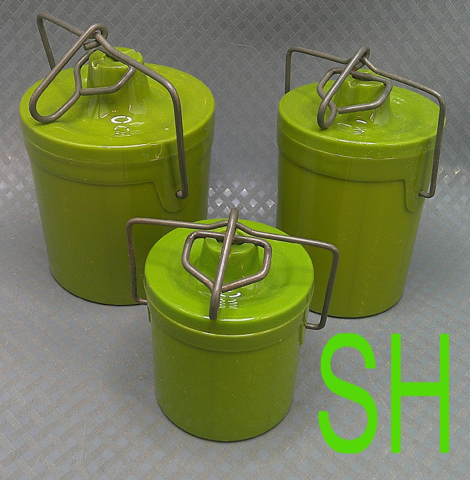 3 Vintage Avocado Green Therm-L-Krock Canisters Bail Handles Insulated Thermal
