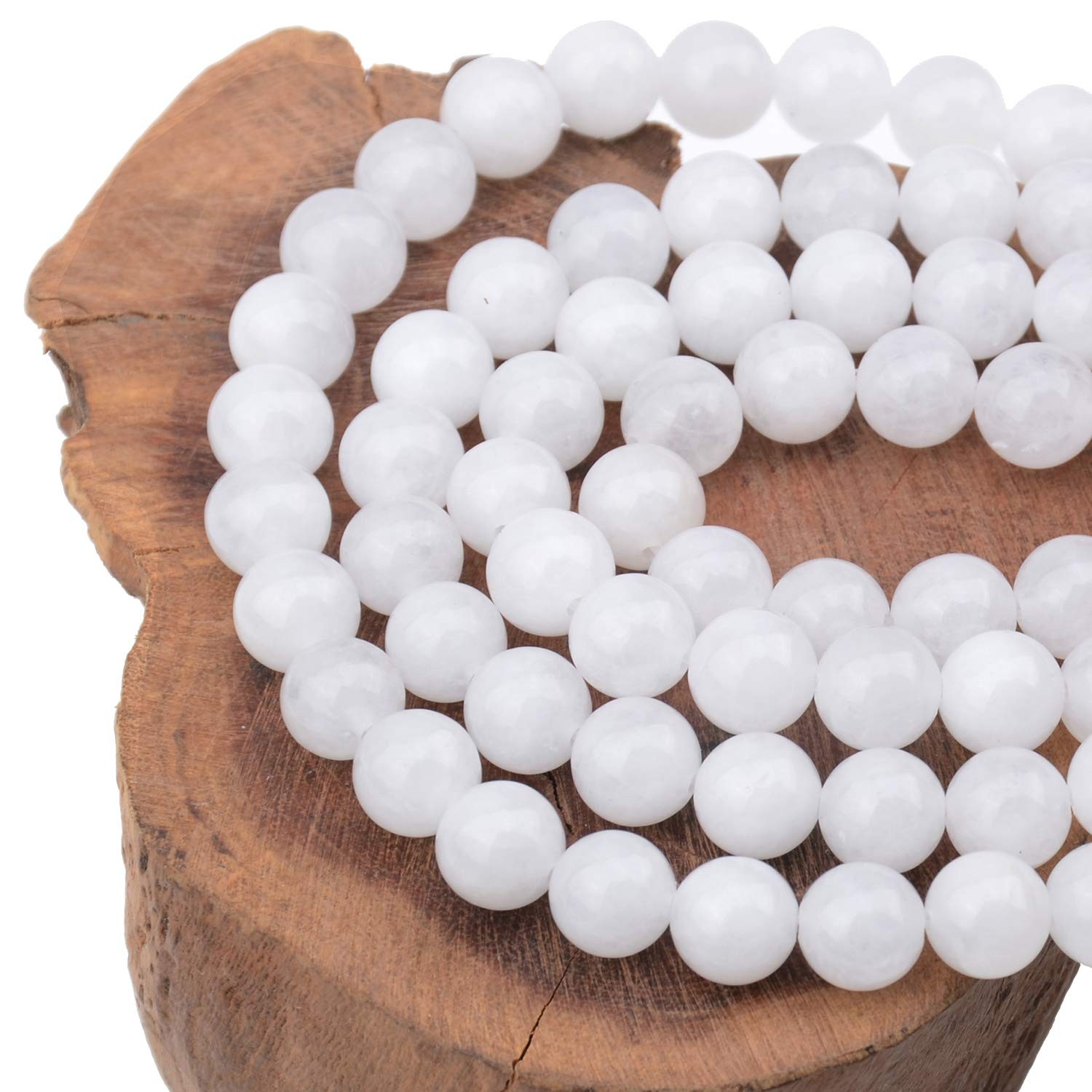 100pcs 8mm Natural White Jade Round Gemstone Beads with Stretch Cord for Jewelry